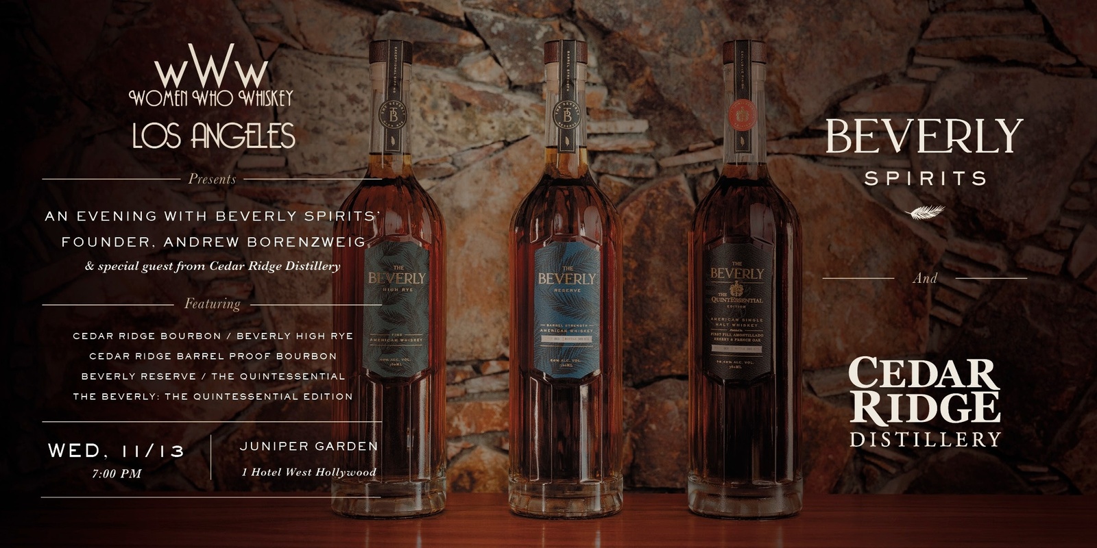 Banner image for An Evening with Beverly Spirits Founder Andrew Borenzweig & Special Guest from Cedar Ridge Distillery