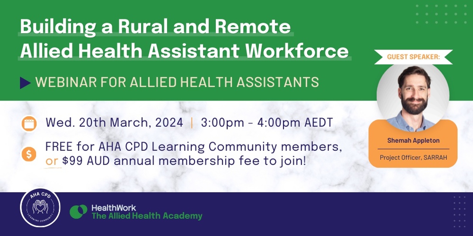 Banner image for Building a Rural and Remote Allied Health Assistant Workforce - CPD Webinar for Allied Health Assistants