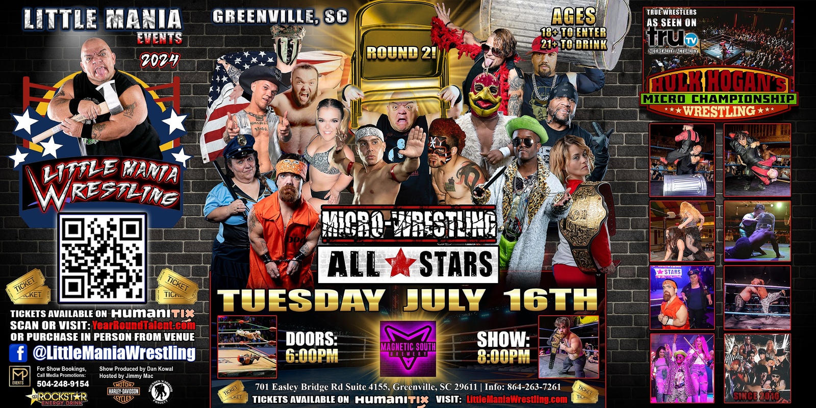 Banner image for Greenville, SC - Micro-Wrestling All * Stars: ROUND 2! "Little Mania Rips Through The Ring!"