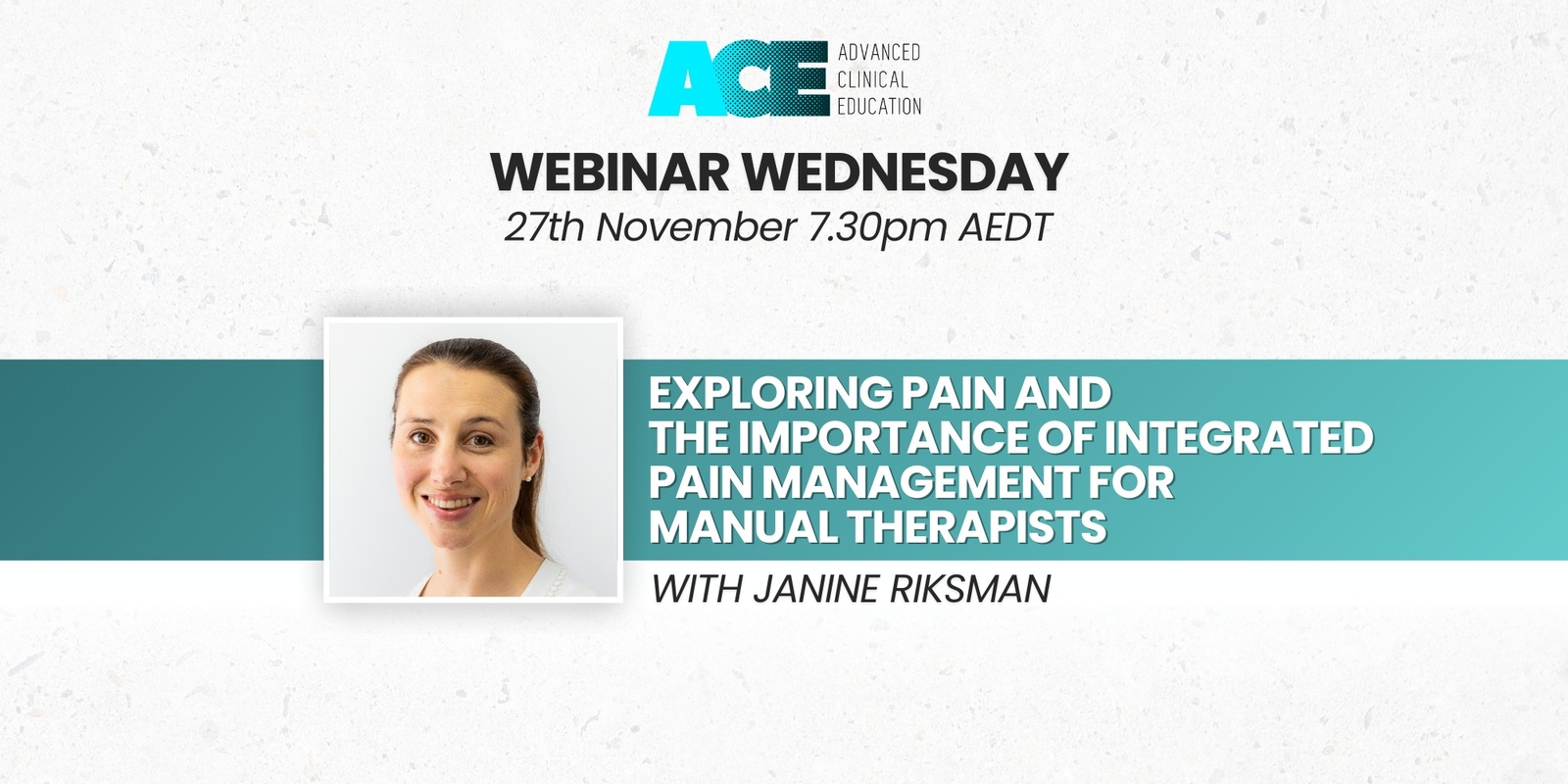 Banner image for Exploring pain and the importance of integrated pain management for manual therapists with Janine Riksman - webinar