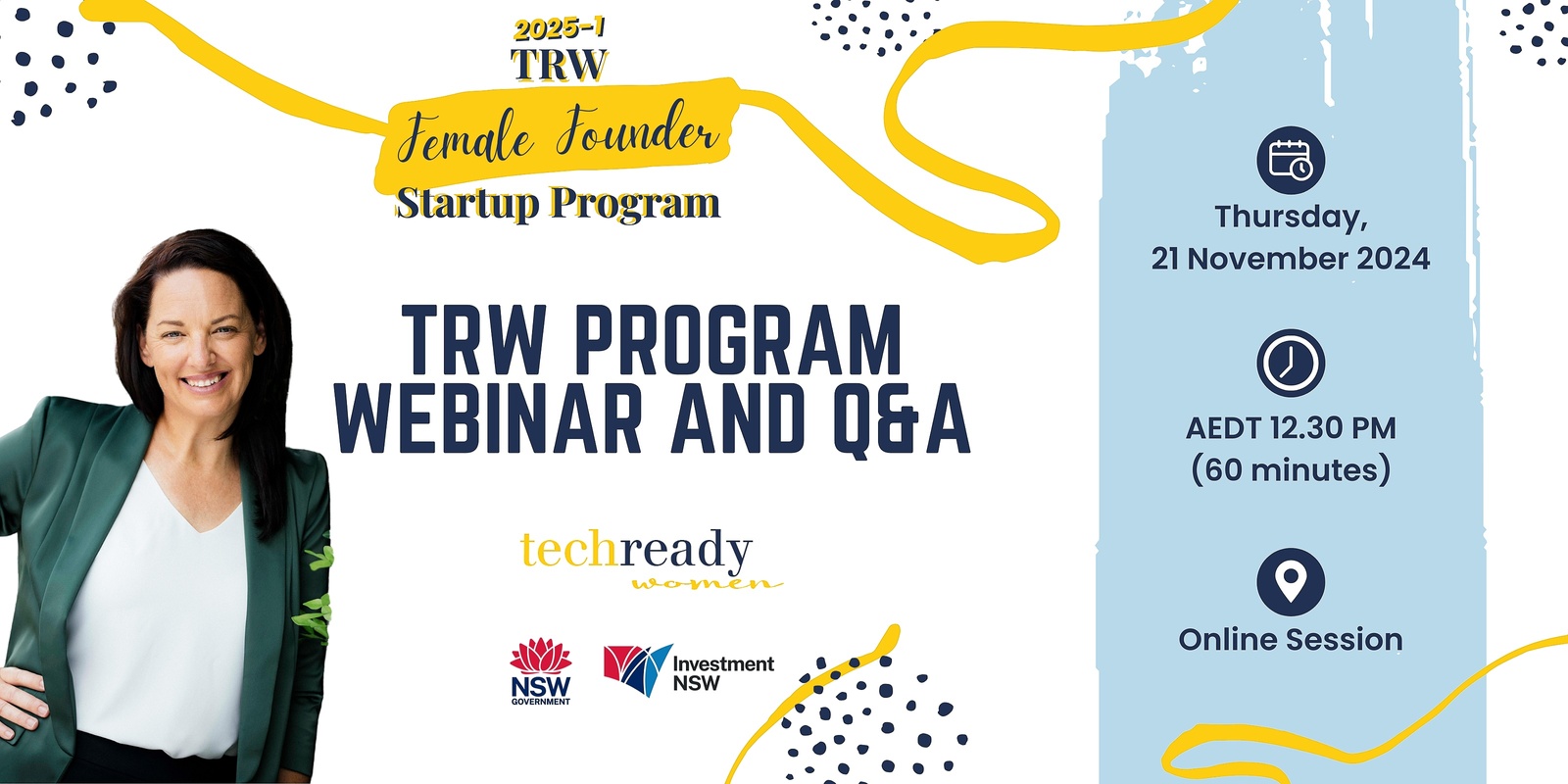 Banner image for 2025 February TRW Female Founder Startup Program Webinar and Q&A