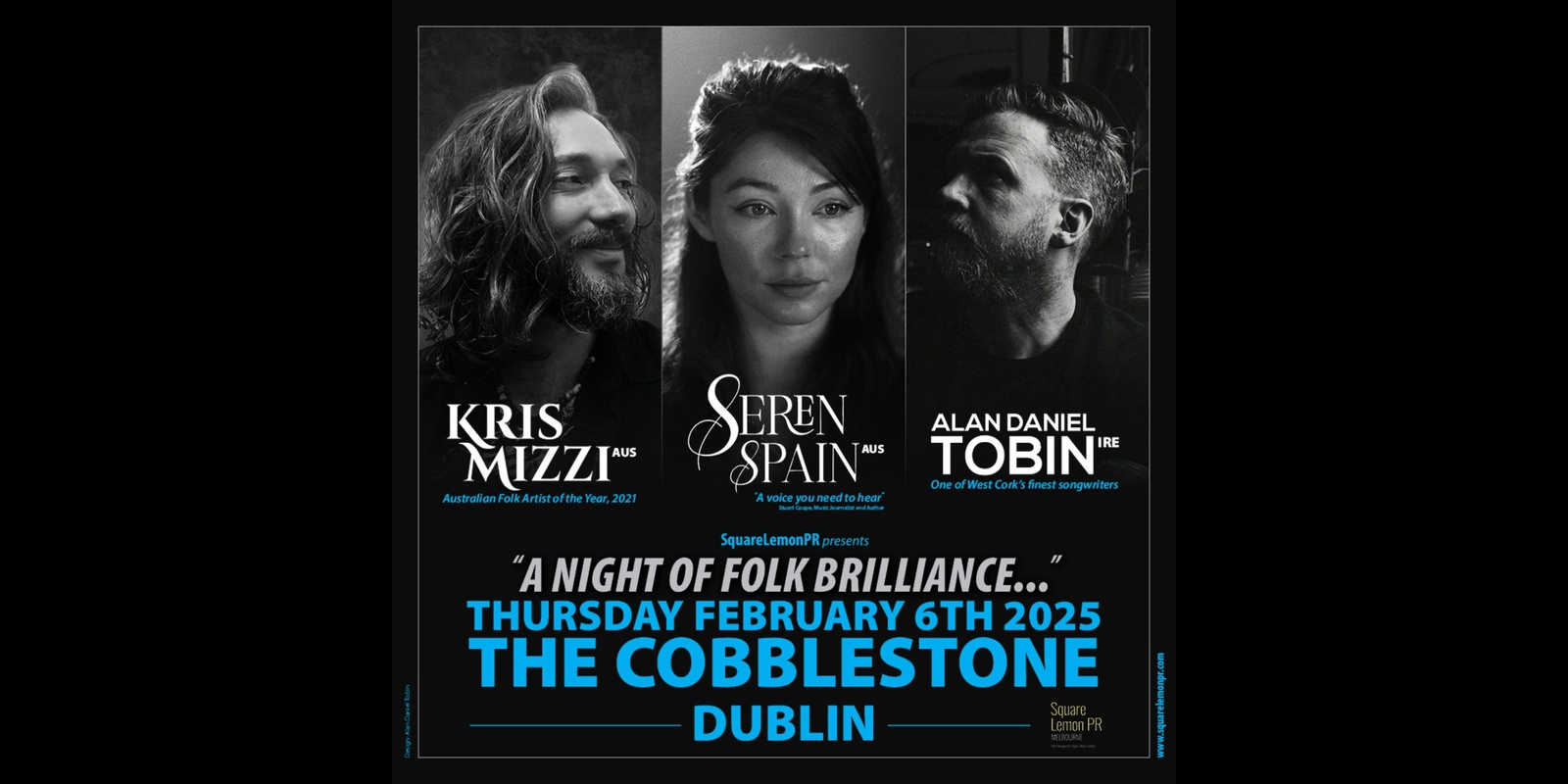 Banner image for A Night of Folk Brilliance - Kris Mizzi [Australian Folk Artist of the Year '21], Seren Spain [UK/Australia], and Ireland's own Alan Daniel Tobin