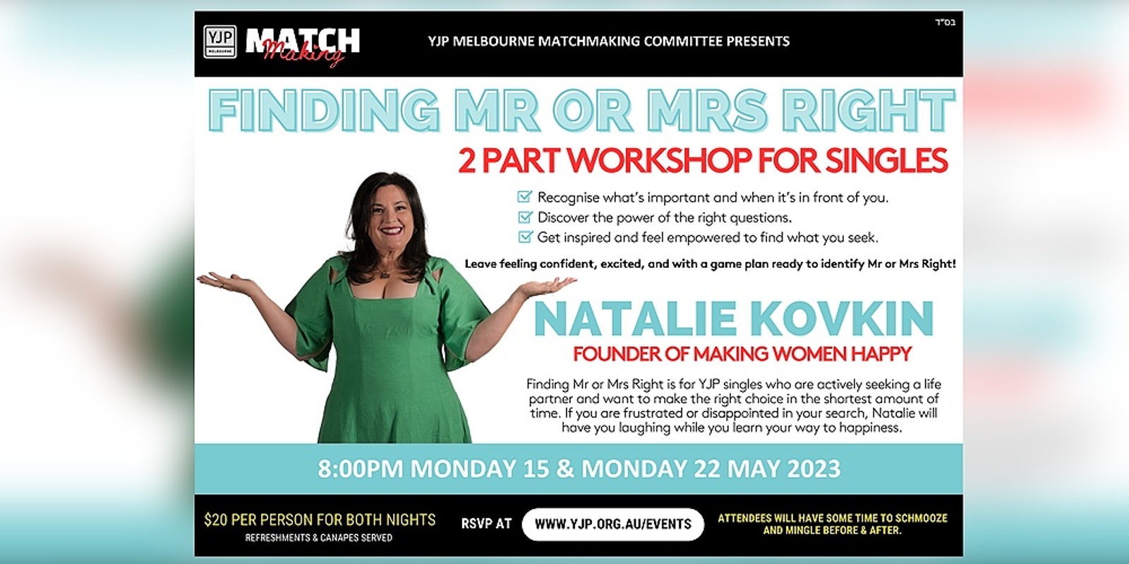 Banner image for FINDING MR or MRS RIGHT | Workshop for Singles - Hosted by Natalie Kovkin