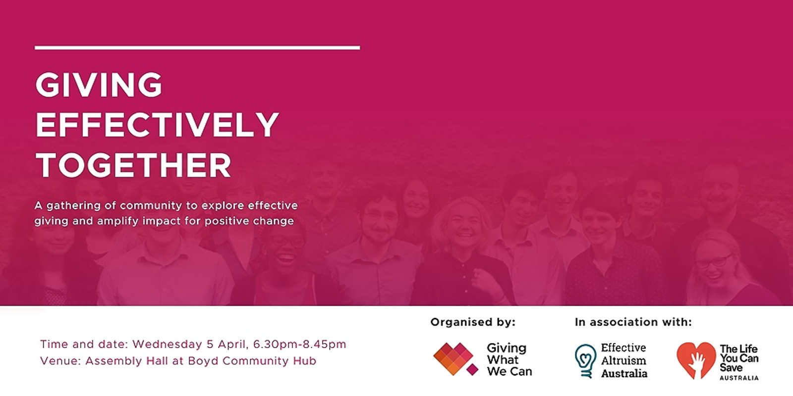 Banner image for Giving effectively together: A gathering of community to explore effective giving and amplify impact for positive change