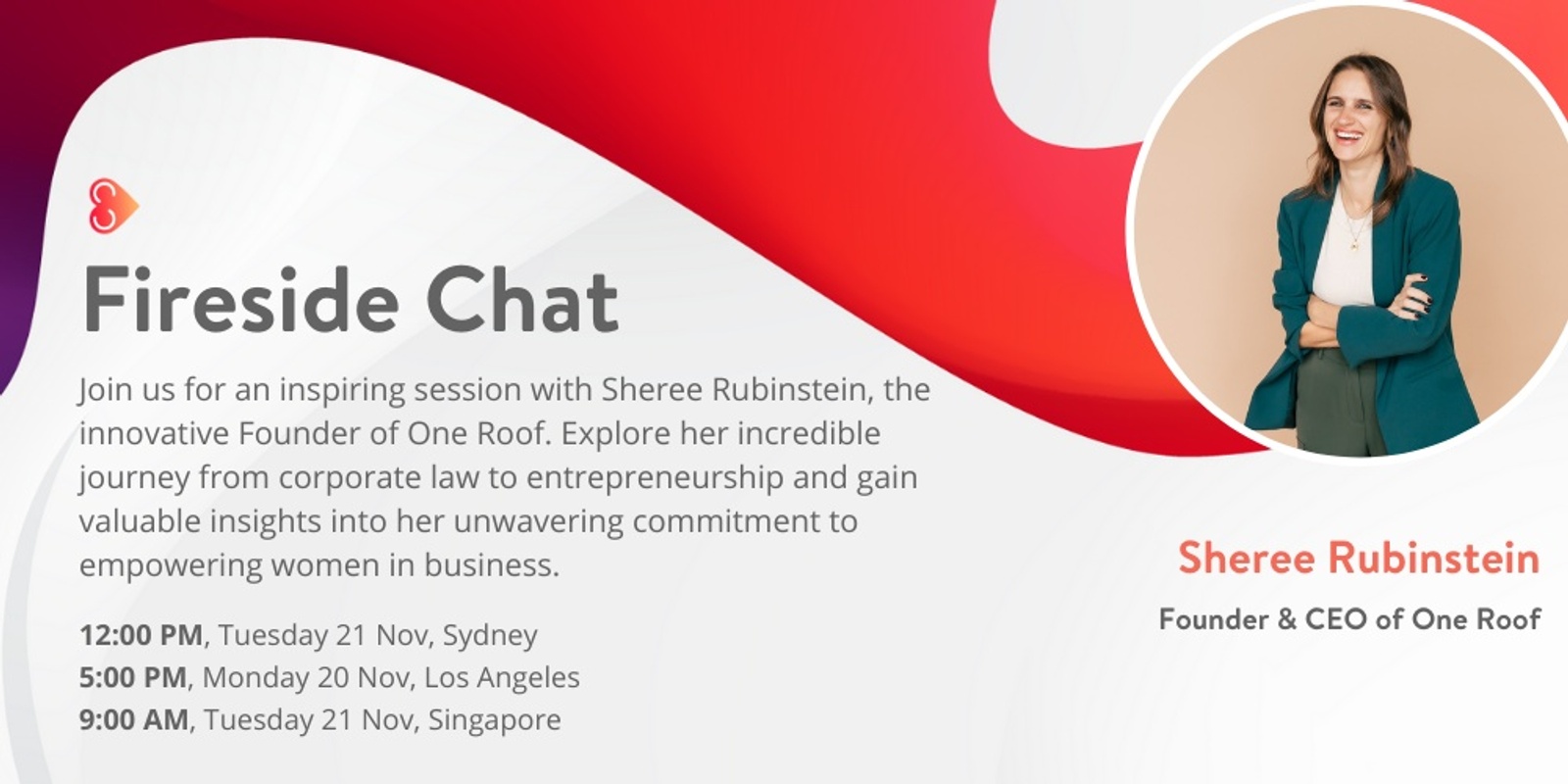 Banner image for StartSomeGood FIRESIDE CHAT: Sheree Rubinstein, Founder & CEO of One Roof