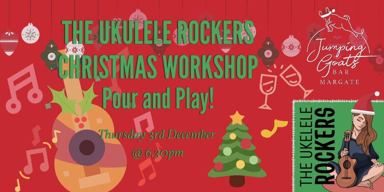 Banner image for Pour and Play Ukulele Rockers Christmas Beginners' Workshop