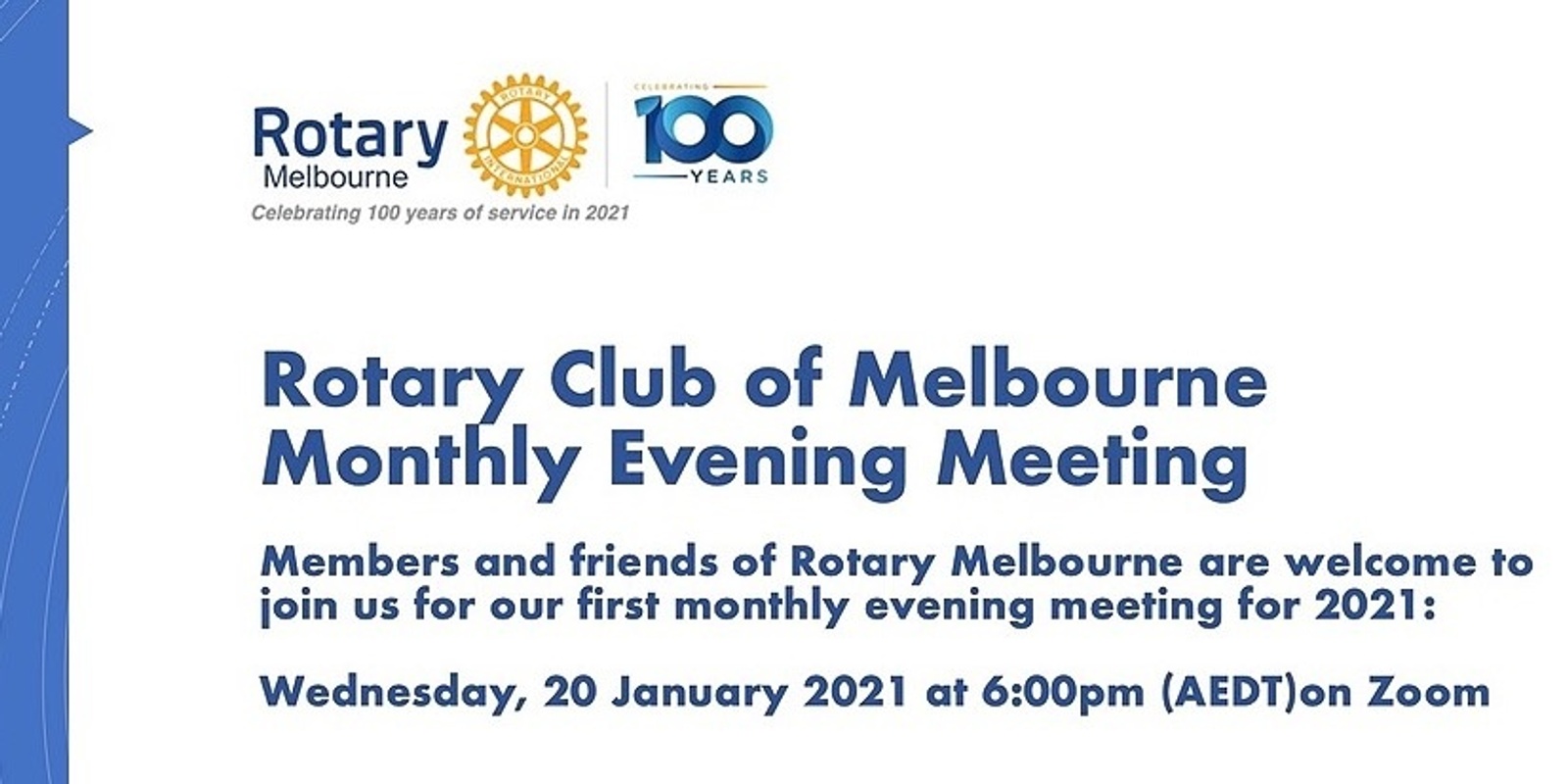 Rotary Melbourne Evening Meeting 20 January 2021