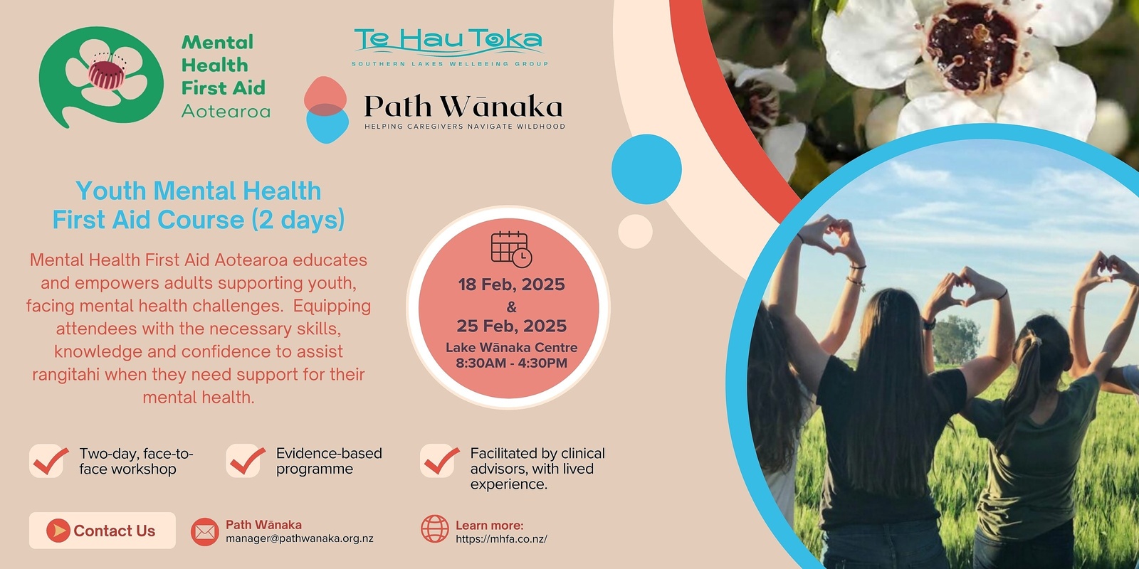 Banner image for Wānaka - Youth Mental Health First Aid (2 Day Course) - 18 & 25 February 2025.