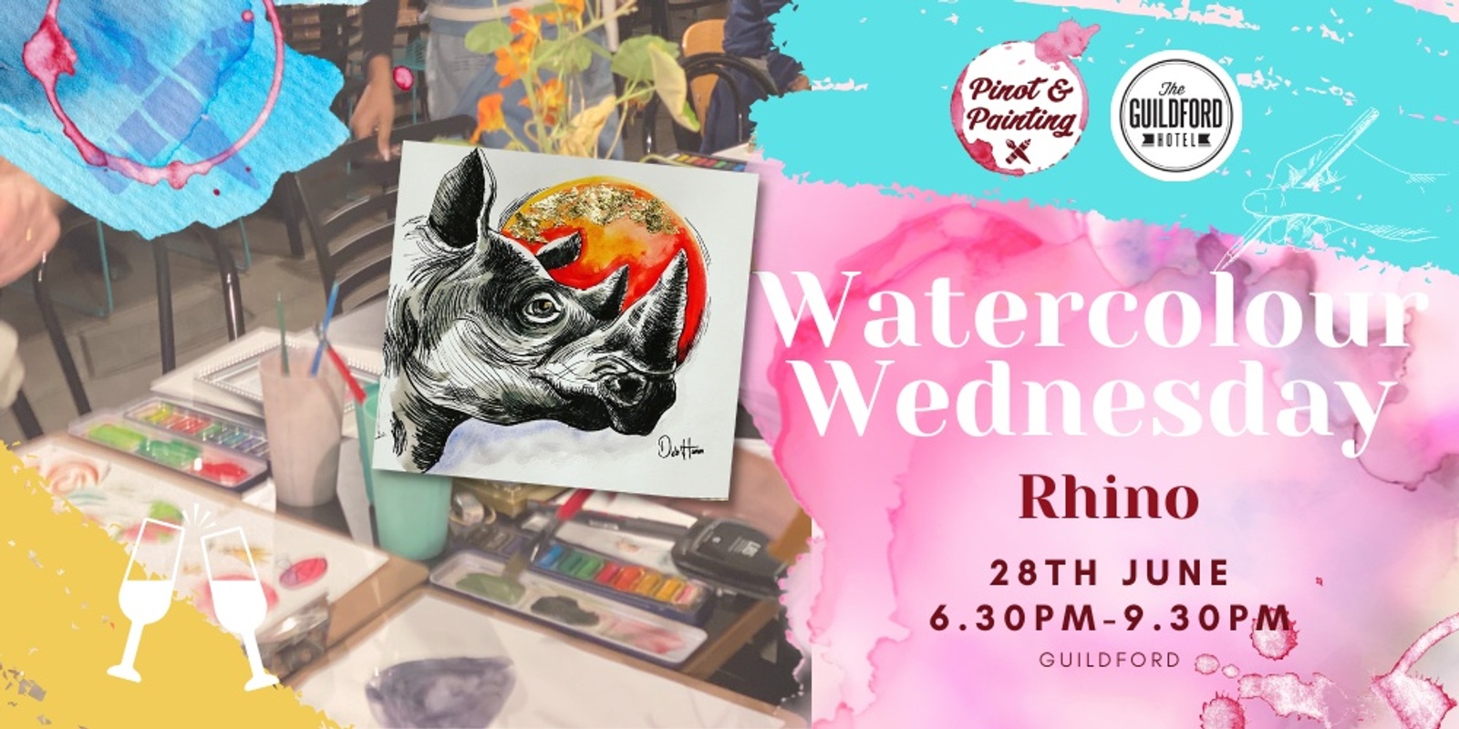 Rhino - Watercolour Wednesday @ The Guildford Hotel