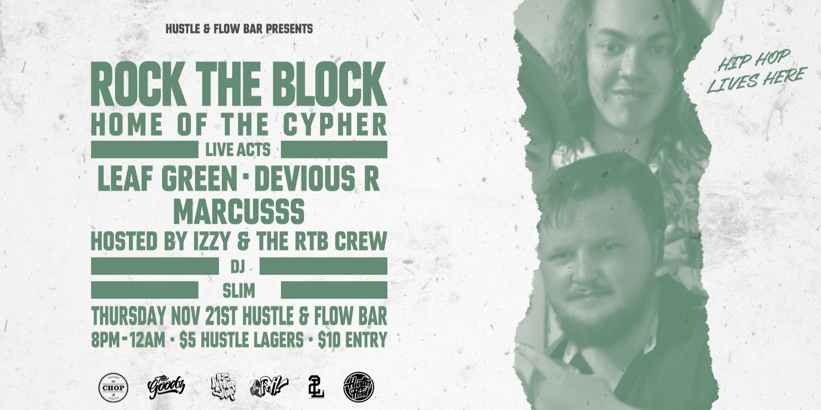 Banner image for Copy of ROCK THE BLOCK - LEAF GREEN / DEVIOUS R / MARCUSS