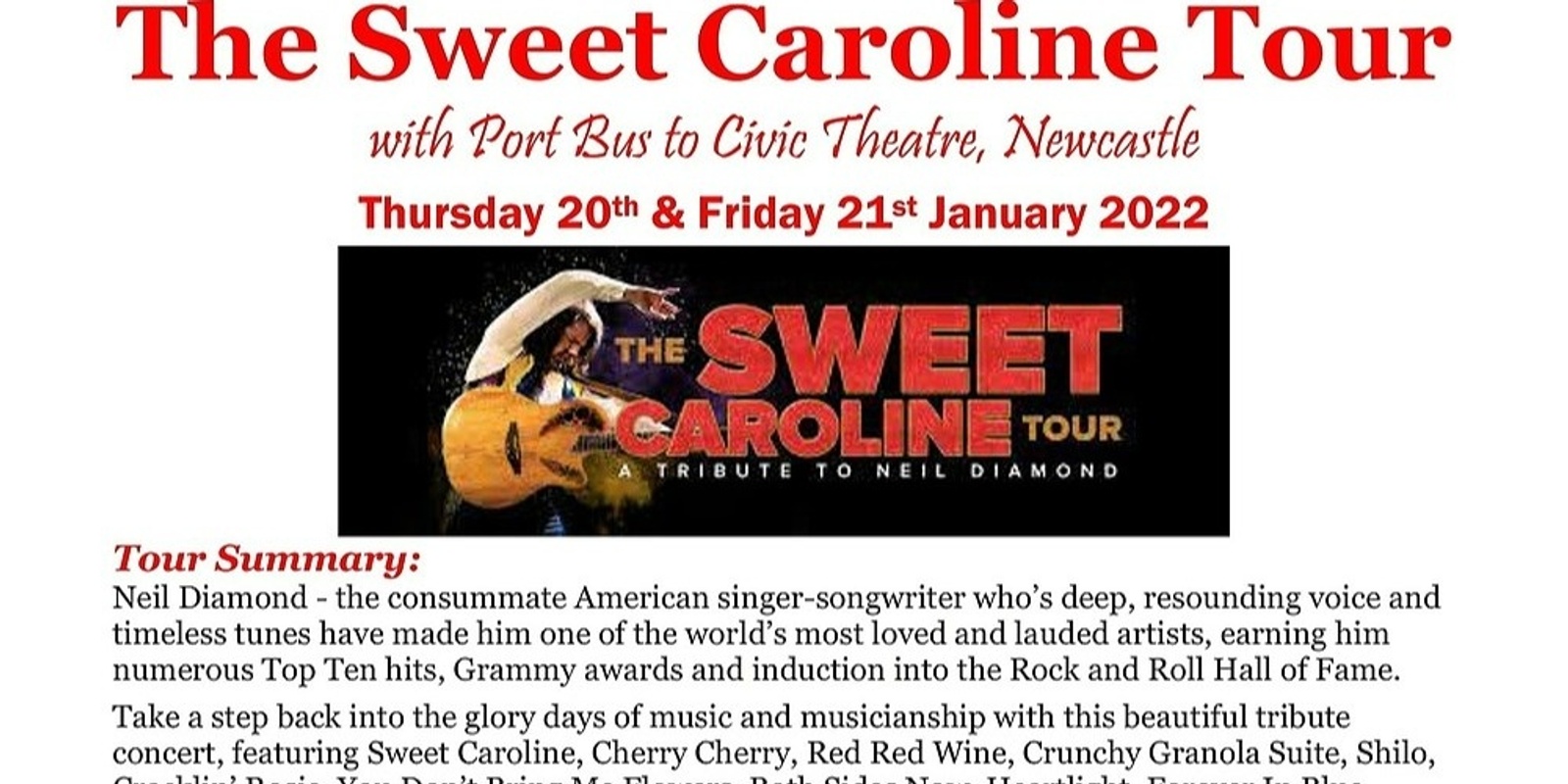 Banner image for Sweet Caroline Tour with Port Bus