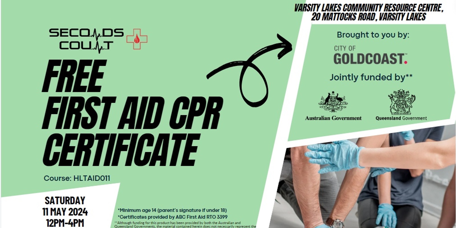 Banner image for FREE FIRST AID CPR CERTIFICATE by Seconds Count 