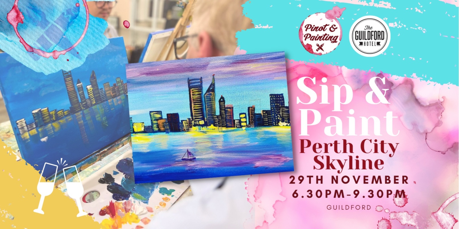 Banner image for Perth City Skyline - Sip & Paint @ The Guildford Hotel