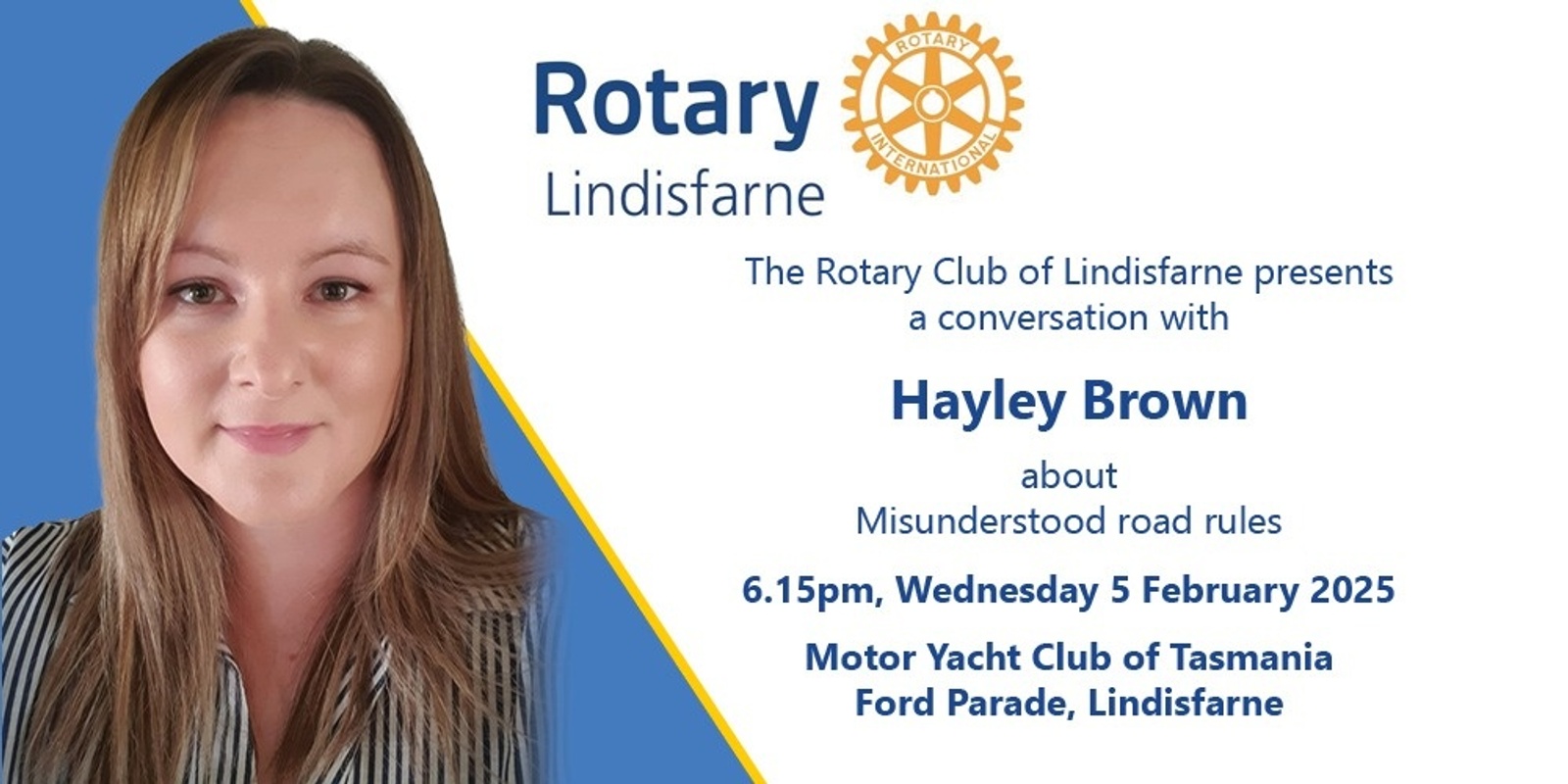 Banner image for Rotary Club of Lindisfarne Talks - Hayley Brown