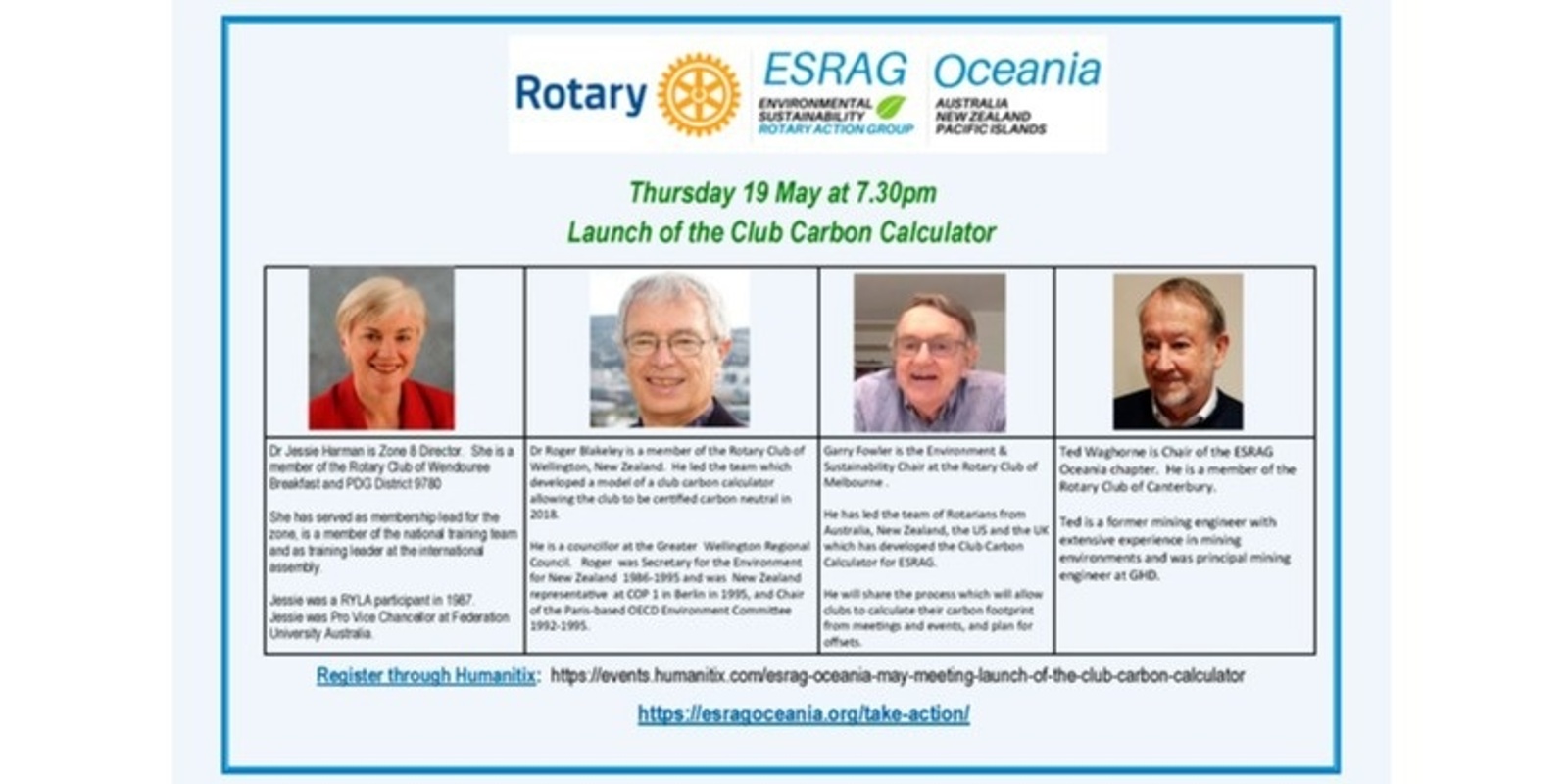 Banner image for ESRAG Oceania May Meeting - Launch of the Club Carbon Calculator