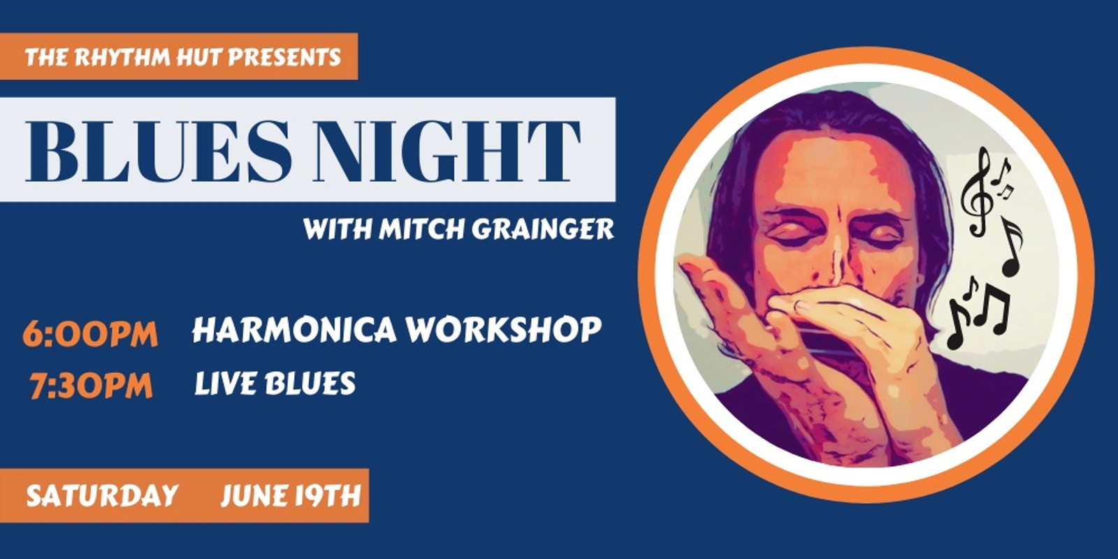 Banner image for Blues Night with Mitch Grainger: Harmonica Workshop + Show