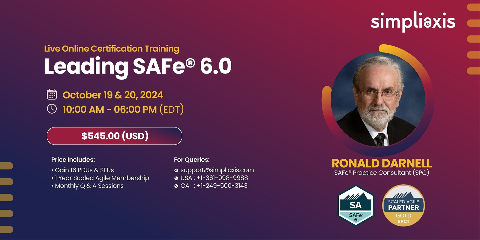 Banner image for Leading SAFe® 6.0 Training with SAFe Agilist Certification Course - October 19th and 20th 2024