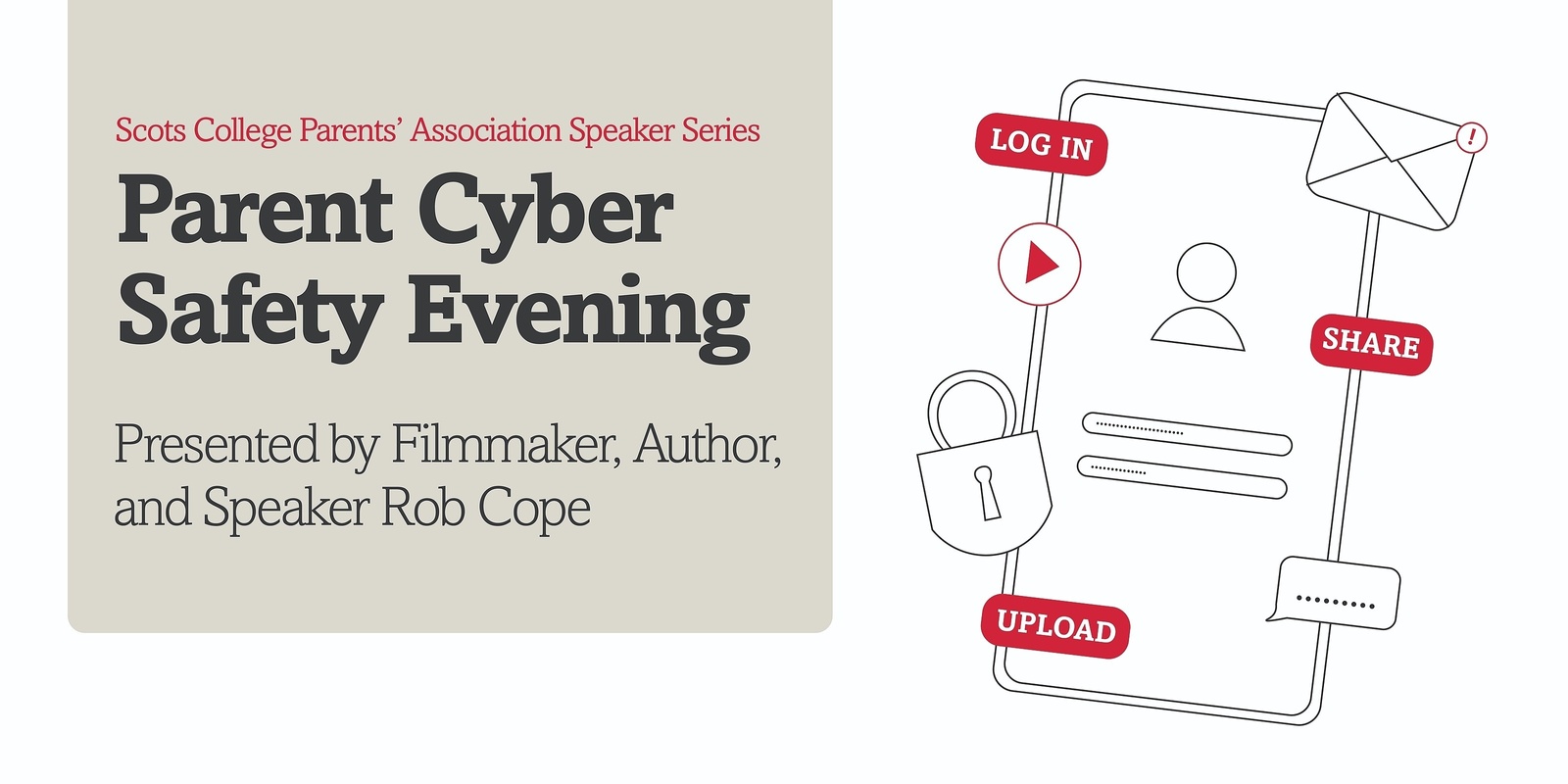 Banner image for SCPA Speaker Series - Parent Cyber Safety Evening presented by Filmmaker, Author, and Speaker Rob Cope