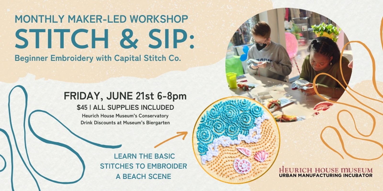 Banner image for Maker-Led Workshop | Stitch & Sip: Beginner Embroidery 