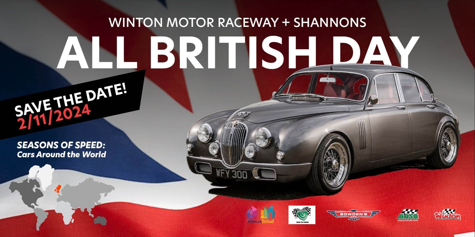 Banner image for Winton Raceway and Shannons present the Seasons of Speed Car Show: Cars Around The World as part of the 2024 Benalla Festival