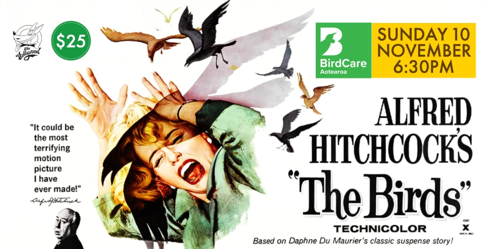 Banner image for Alfred Hitchcock's The Birds, Film fundraiser for BirdCare Aotearoa