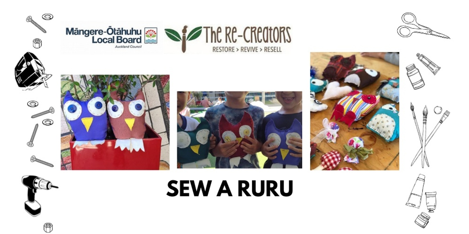 Banner image for Sew a Ruru, Otahuhu Town Hall and Community Centre, Saturday 12 March 10am-12noon