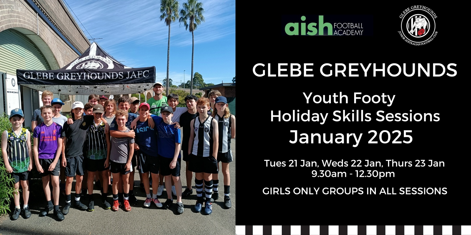 Banner image for Glebe Greyhounds & Aish Academy Youth Footy Super Skills Jan 2025