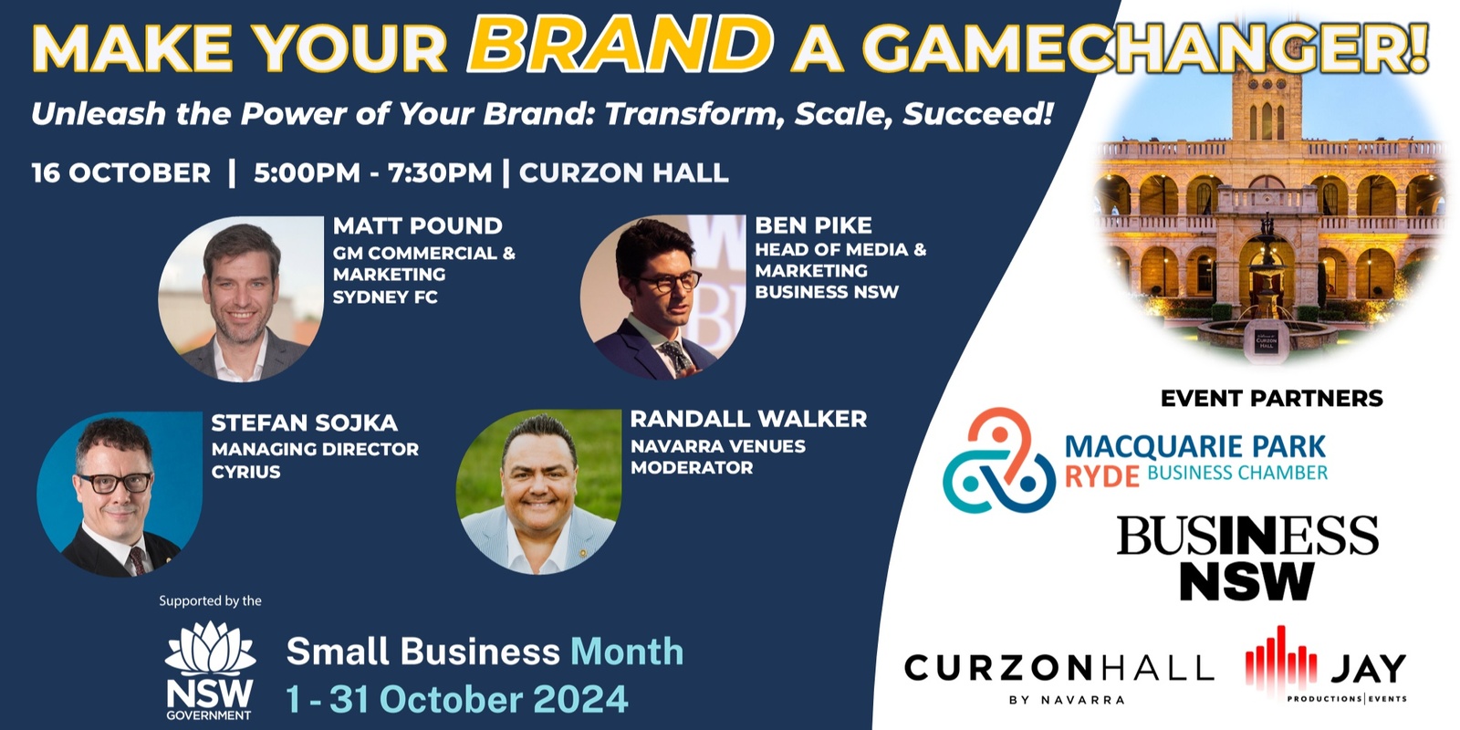 Banner image for Make Your Brand a Gamechanger!  • Wed, 16 Oct  •  MPRBC • Curzon Hall  