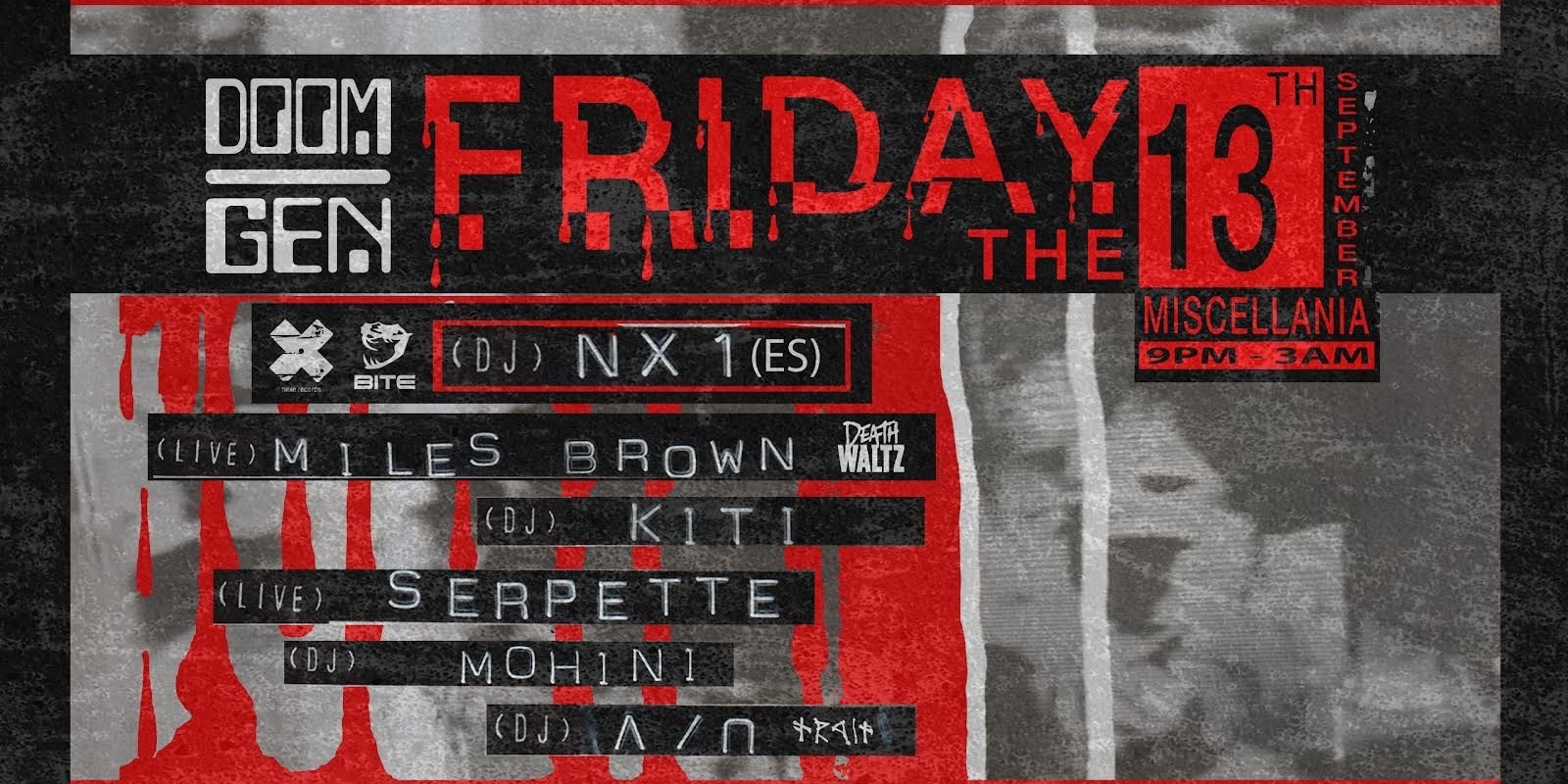 Banner image for Doom Gen pres. NX1 (ES), Miles Brown, DJ Kiti +++