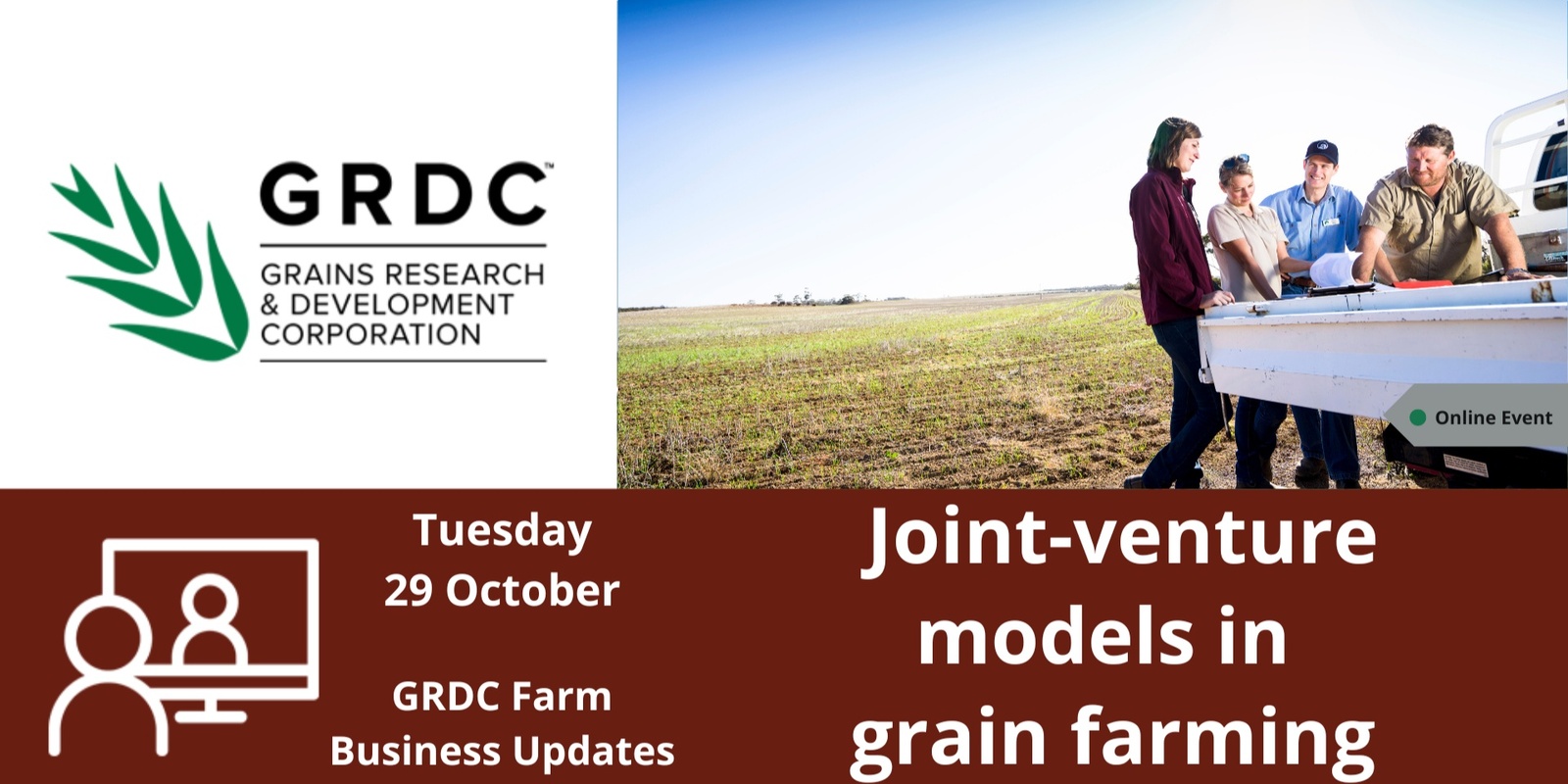 Banner image for GRDC Farm Business Update, Online - Joint-venture models in grain farming