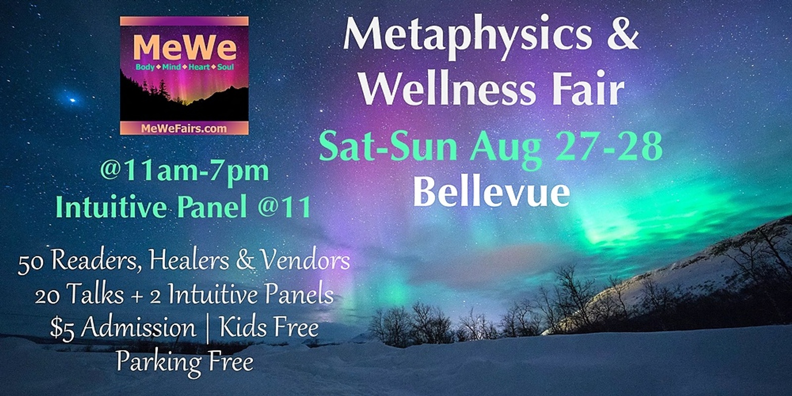 Banner image for MeWe Metaphysics & Wellness Fair in Bellevue, 50+ Booths / 20+ Talks ($5)