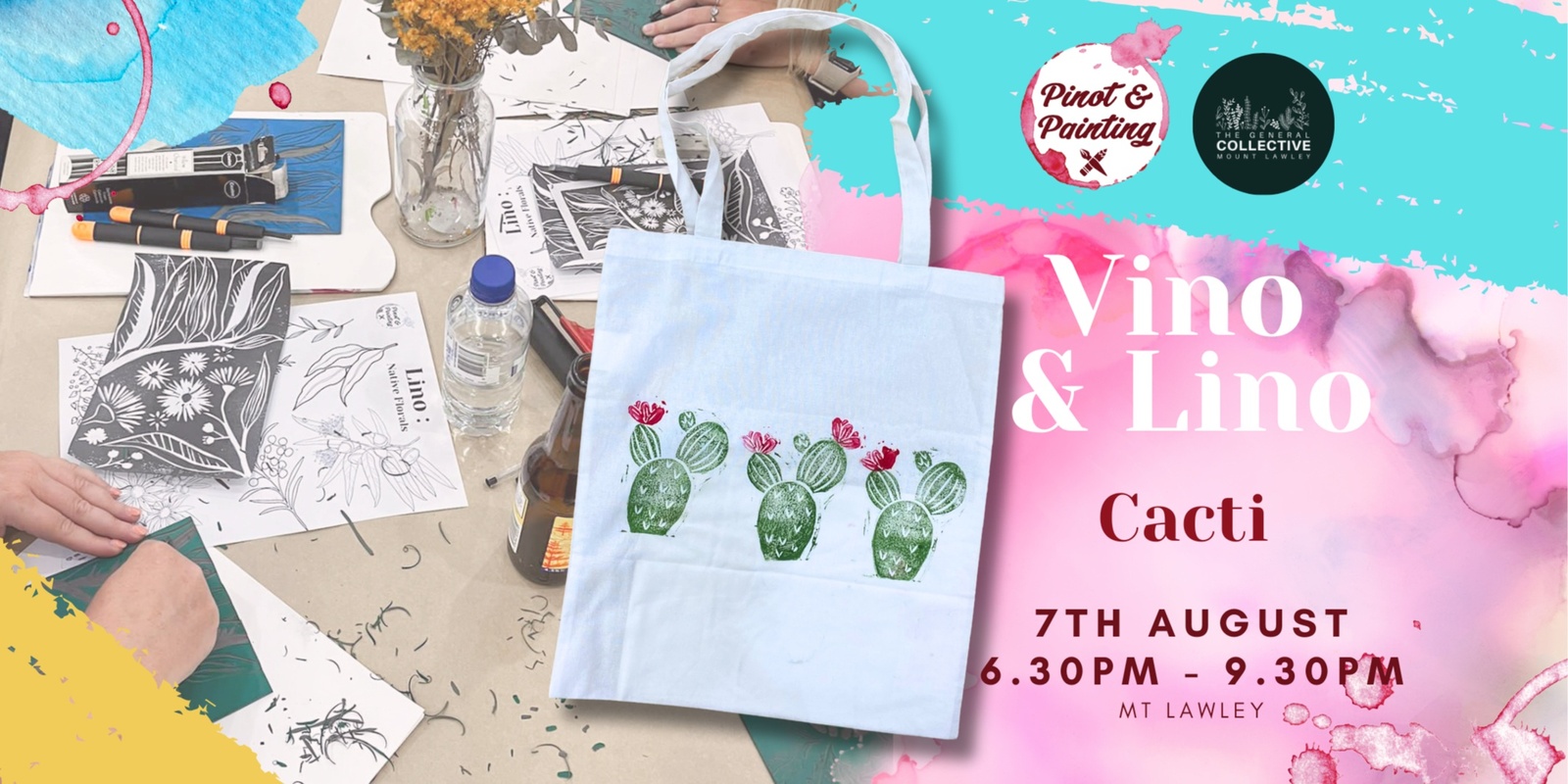 Banner image for Vino & Lino: Cacti (Tote Bags & Cards) @ The General Collective 