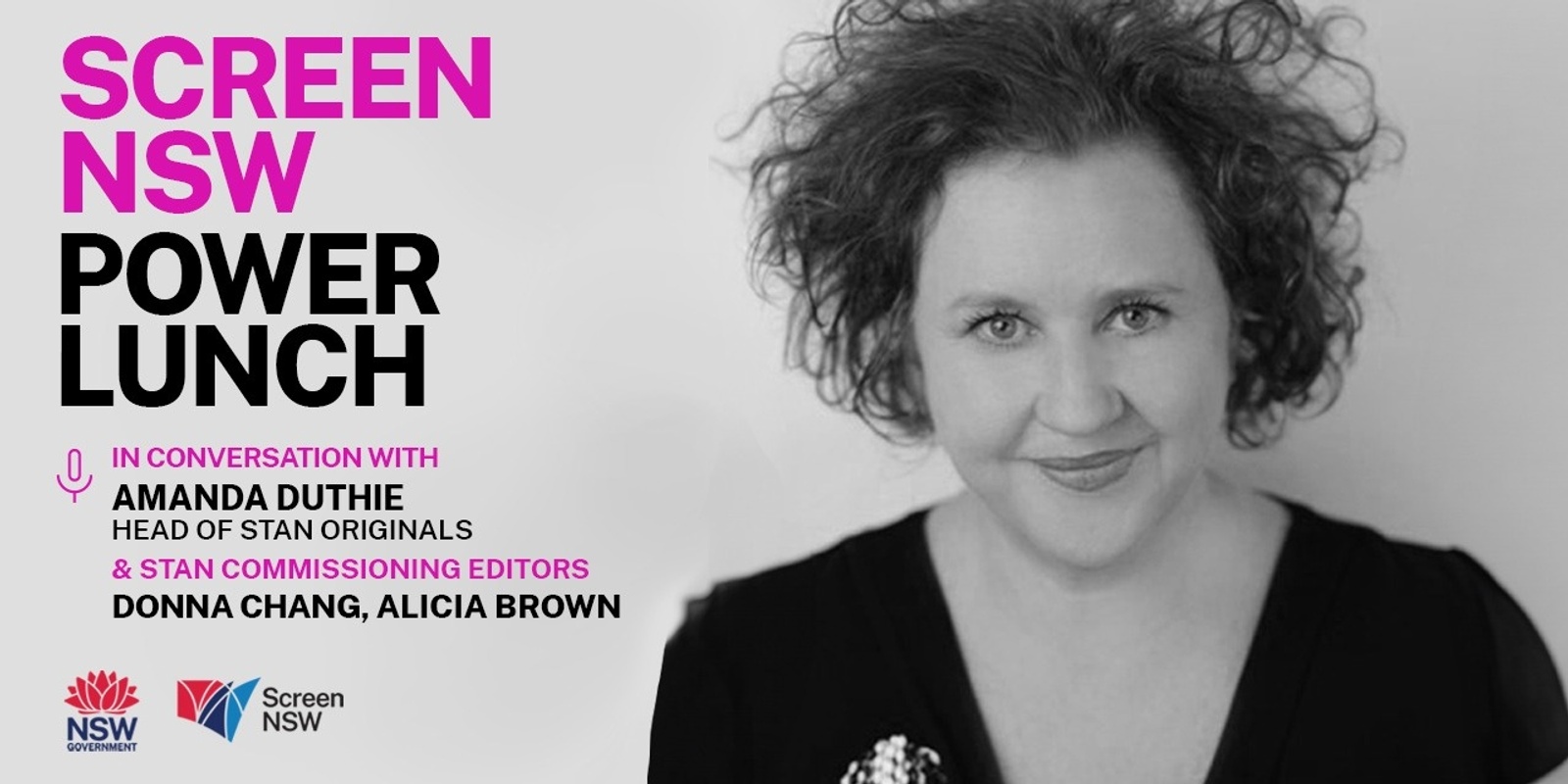 Banner image for Screen NSW Power Lunch webinar: With Amanda Duthie, Donna Chang and Alicia Brown of Stan Originals