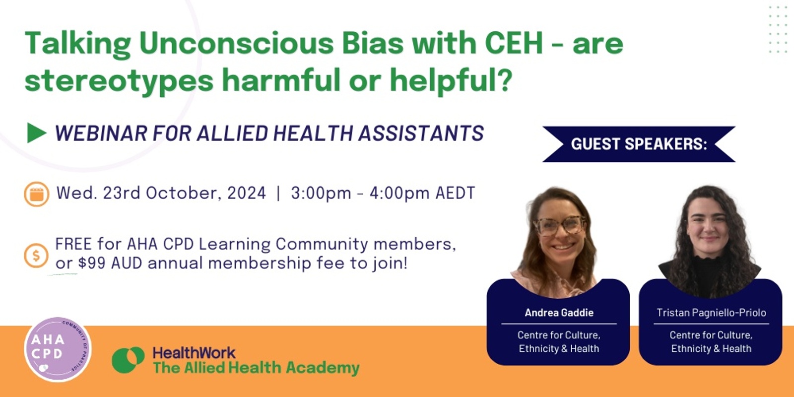 Banner image for Talking Unconscious Bias with CEH - CPD Webinar for Allied Health Assistants