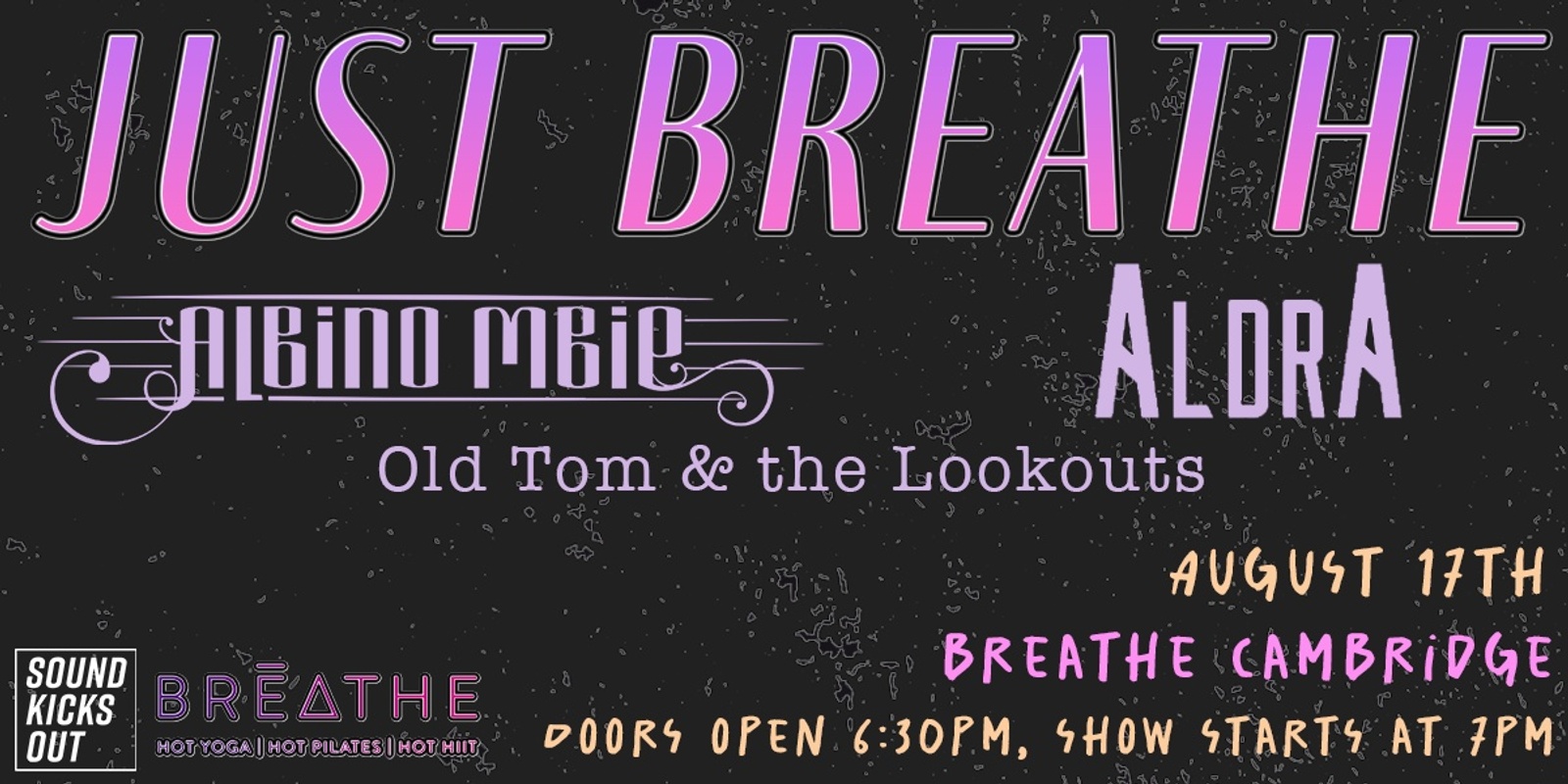 Banner image for Just Breathe: A Live Music Series at BREATHE Cambridge Featuring ALDRA, Old Tom & the Lookouts , & Albino Mbie
