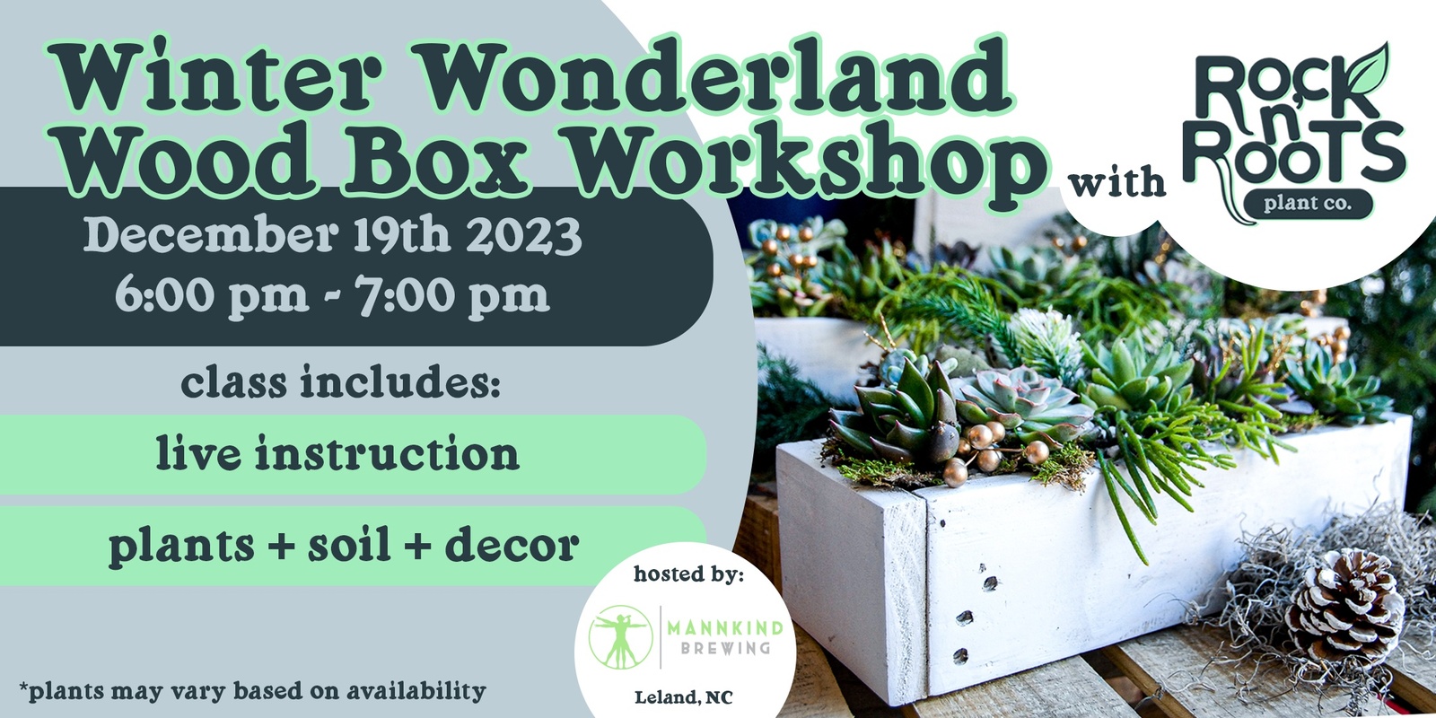 Banner image for Winter Wonderland Wood Box Workshop at Mannkind Brewing (Leland, NC)