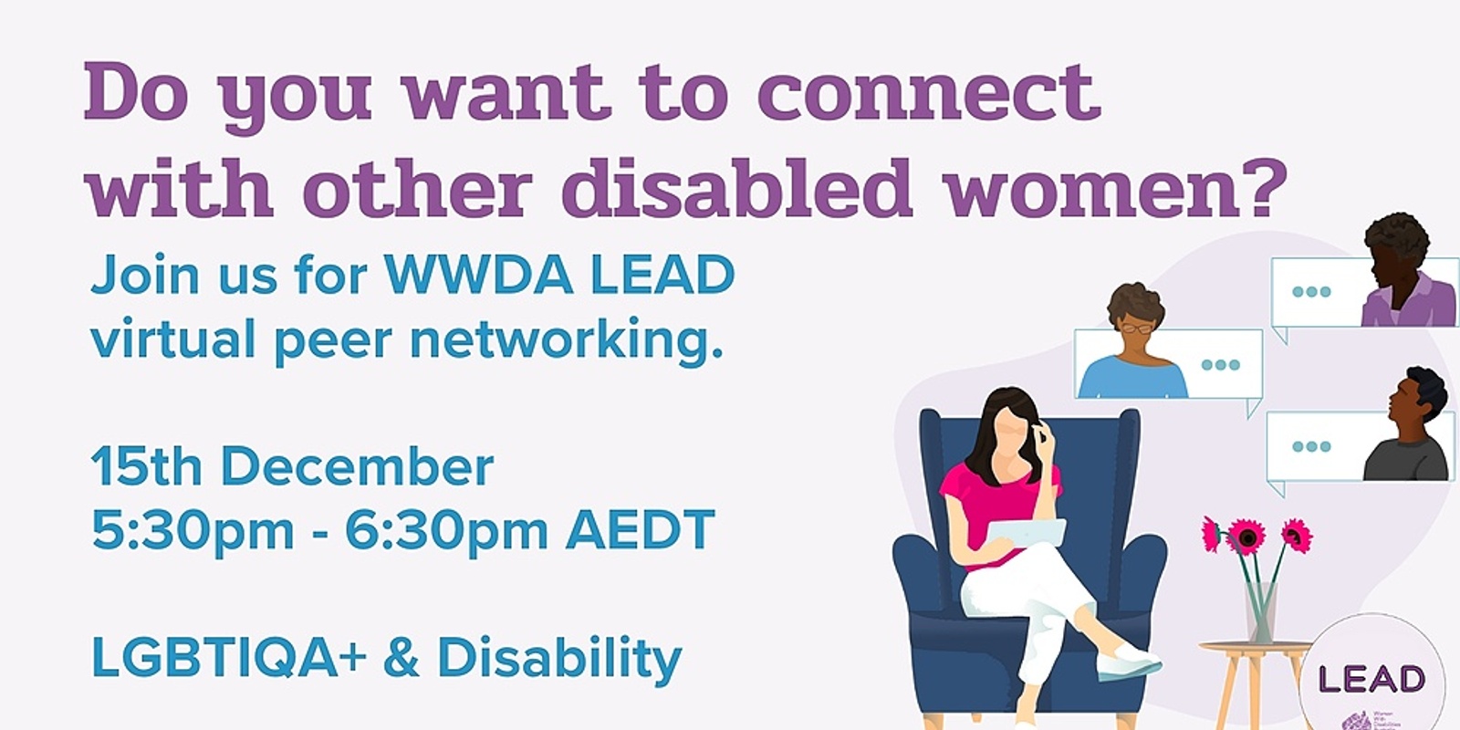 Banner image for WWDA LEAD Peer Networking - LBGTIQA+ & Disability