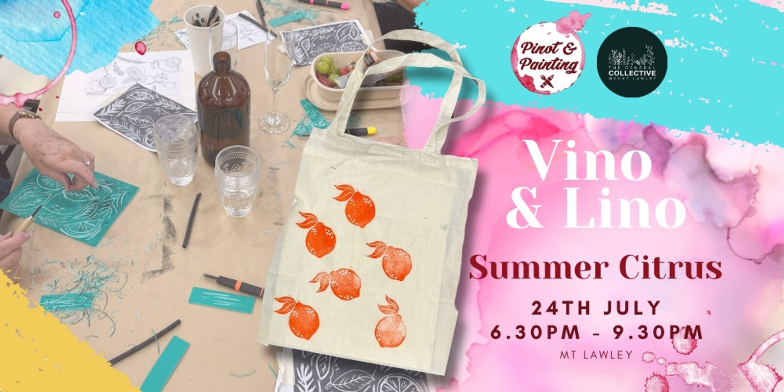 Banner image for Vino & Lino: Summer Citrus (Tote Bags & Cards) @ The General Collective 