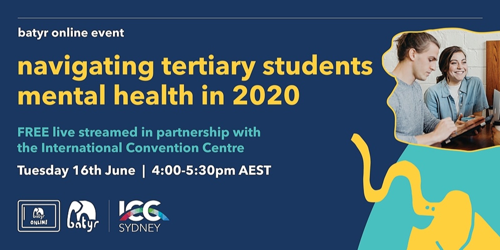Banner image for batyr online: navigating tertiary students mental health in 2020