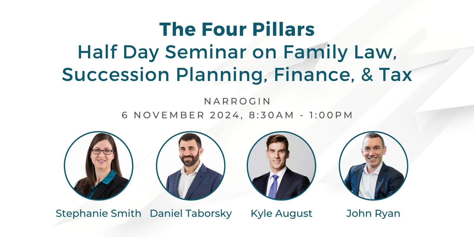 Banner image for The Four Pillars | Narrogin | Half Day Seminar on Family Law, Succession Planning, Finance & Tax