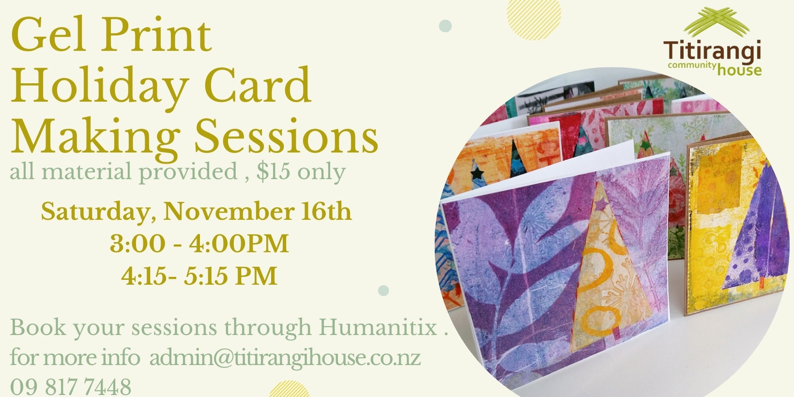 Banner image for Gel Print Holiday Card Making Session @3PM