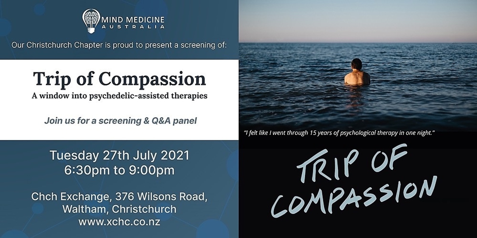 Banner image for Mind Medicine New Zealand Film Screening - Trip of Compassion: A Window into Psychedelic-Assisted Psychotherapy 