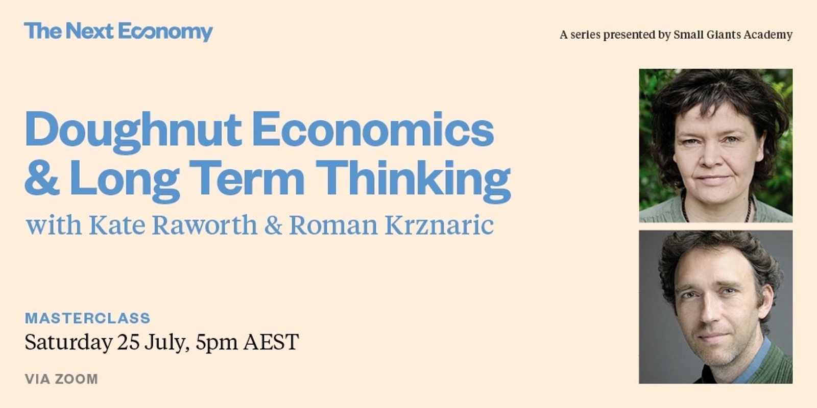 Banner image for Masterclass: Doughnut Economics and Long-Term Thinking with Kate Raworth & Roman Krznaric