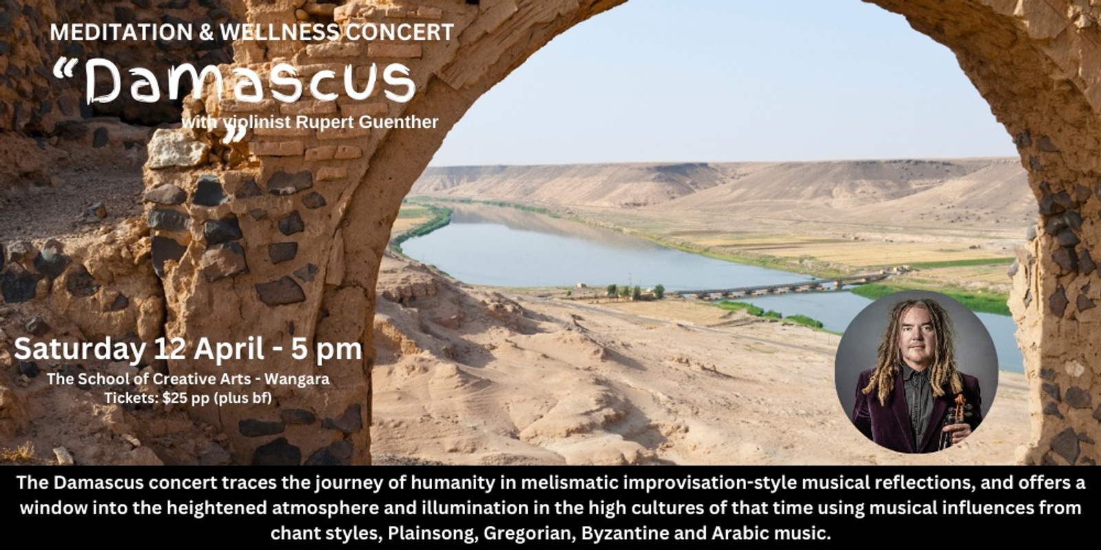 Banner image for "Damascus" - a meditation & wellness concert with violinist-composer Rupert Guenther