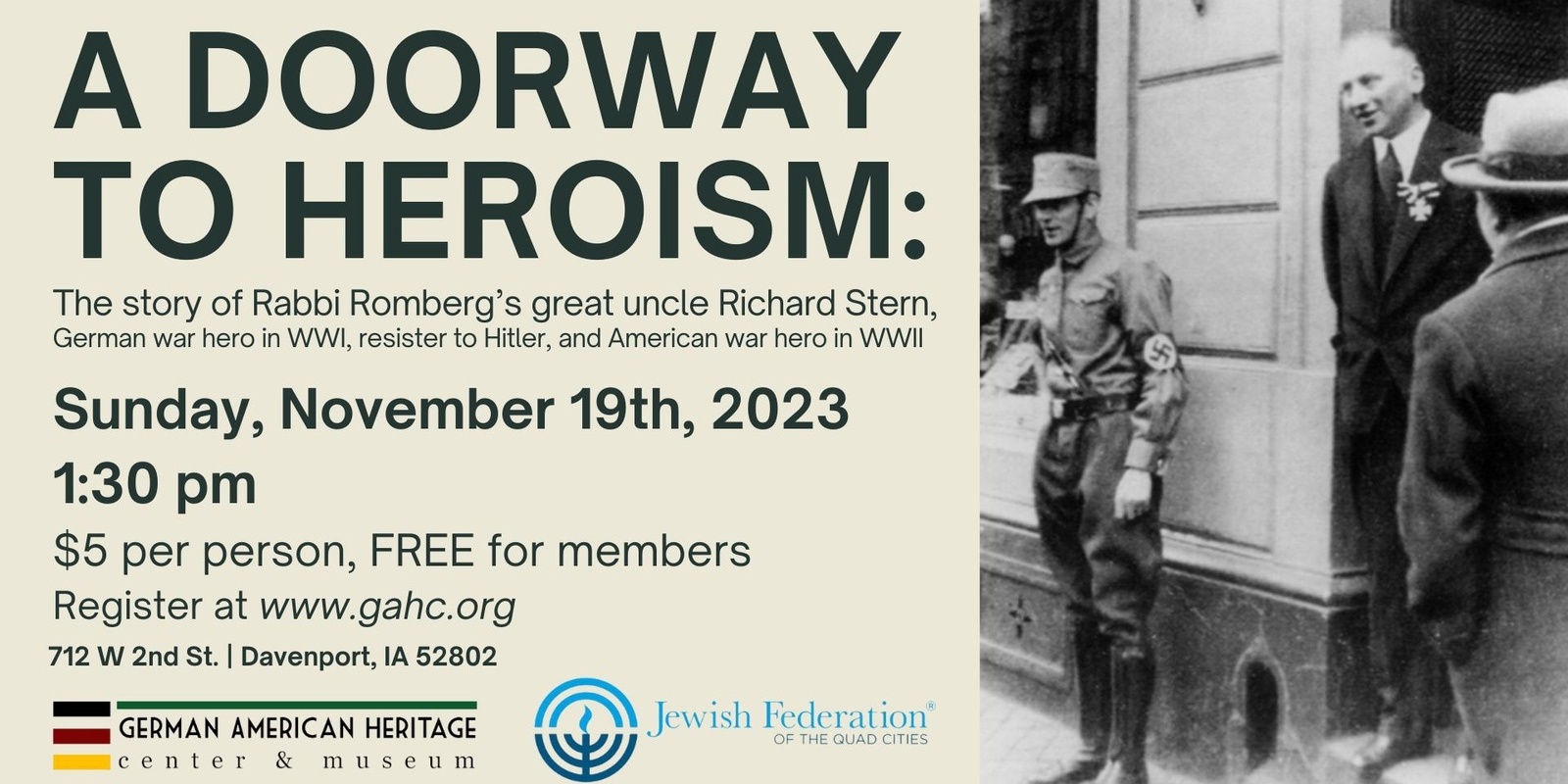 Banner image for A Doorway to Heroism: The Story of Rabbi Romberg’s great uncle Richard Stern