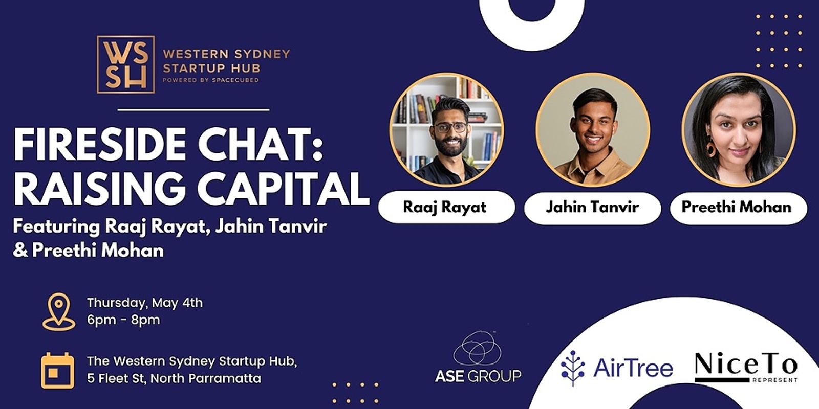 Banner image for Raising Capital: A Fireside Chat with experts from AirTree, Australian School of Entrepreneurship & Nice To