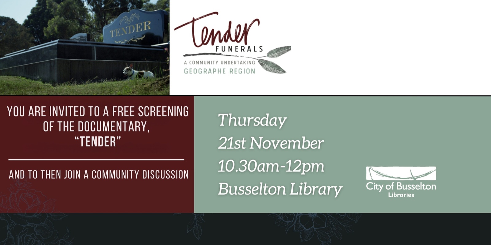 Banner image for Special Documentary Screening: Tender @ Busselton Library