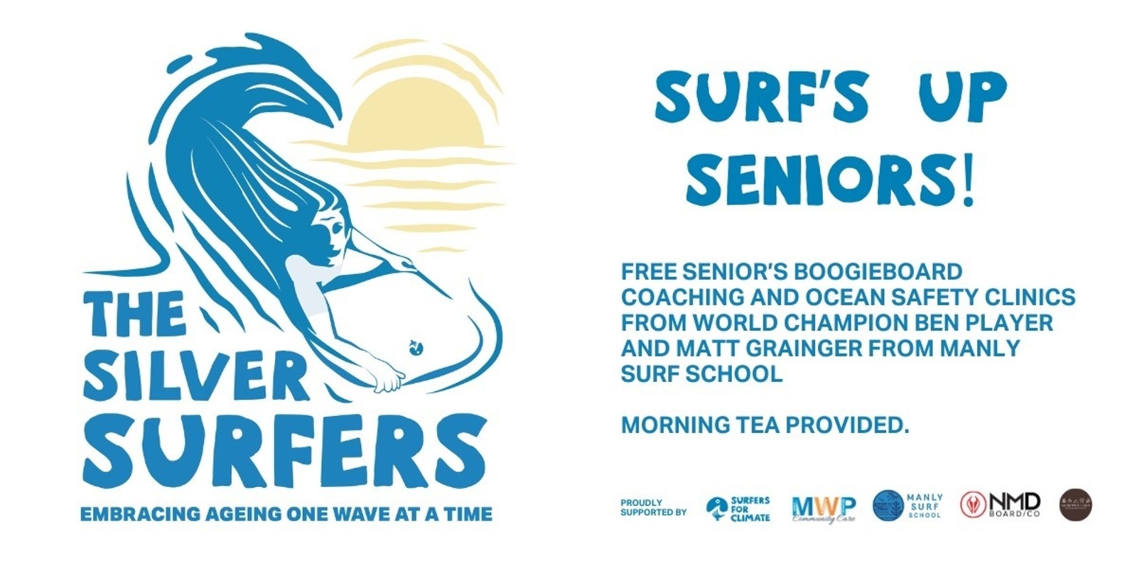 Banner image for FREE Seniors Event: Silver Surfers at Manly Beach! 8th November 10am