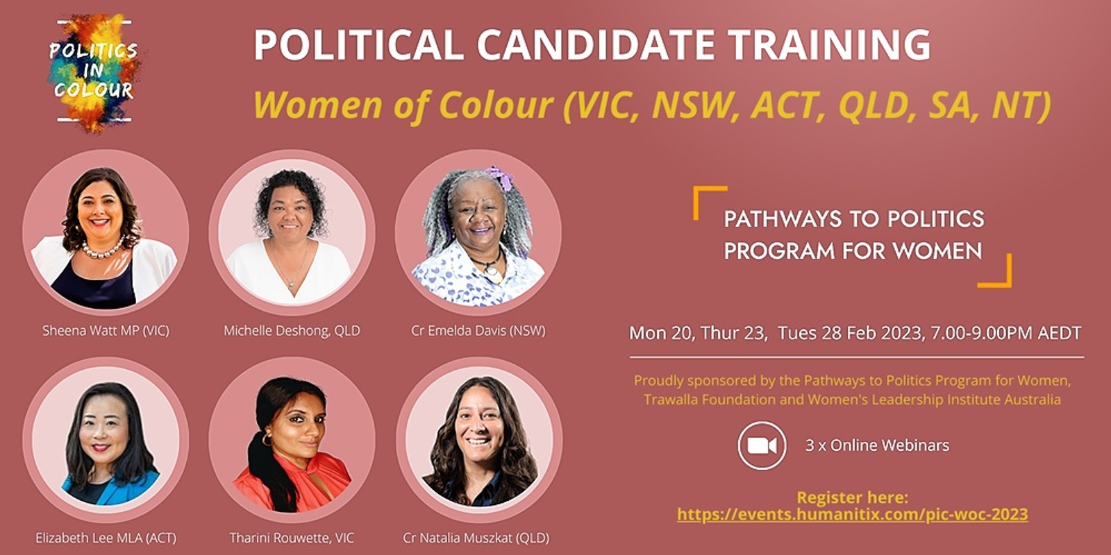 Political Candidate Training for Women of Colour - 20, 23 and 28 Feburary 2023