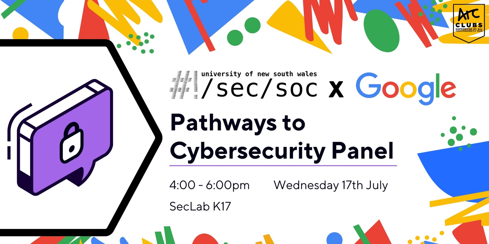 Banner image for SecSoc X Google - Pathways to Cybersecurity Panel